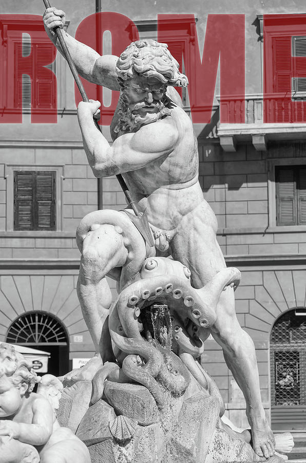 ROME Neptune Fighting with an Octopus Fontana del Nettuno Piazza Navona Italy Digital Art by Shawn OBrien