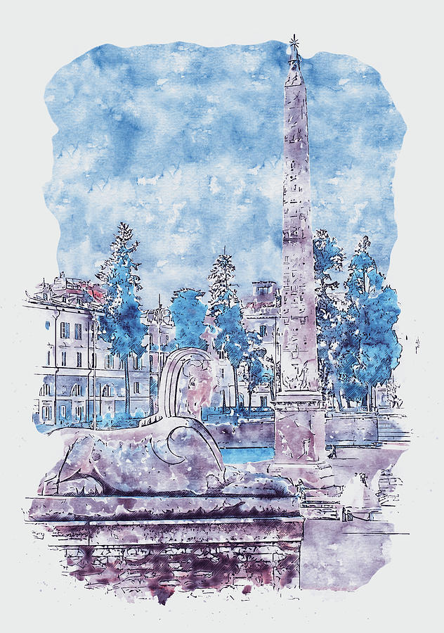 Architecture Painting - Rome - Piazza del Popolo 03 by AM FineArtPrints