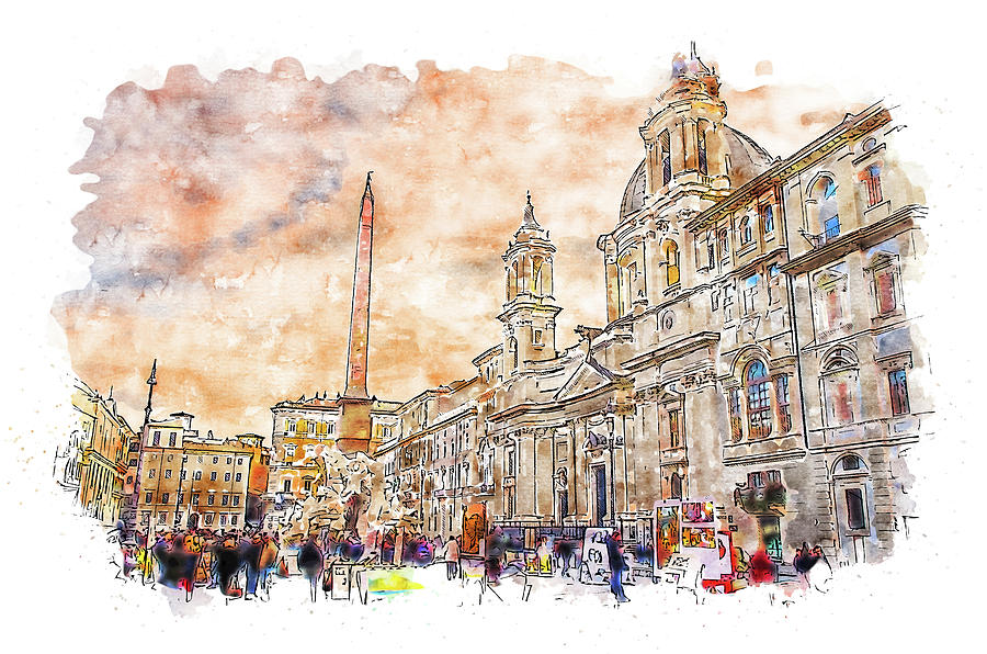 Architecture Painting - Rome, Piazza Navona - 10 by AM FineArtPrints