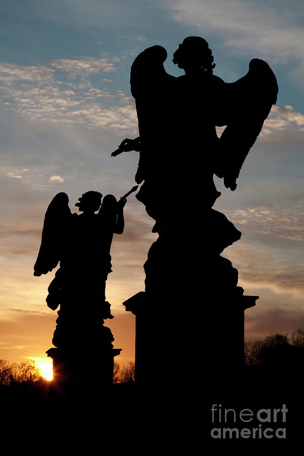 Rome - Silhouette Of Angels From Angels Bridge Photograph