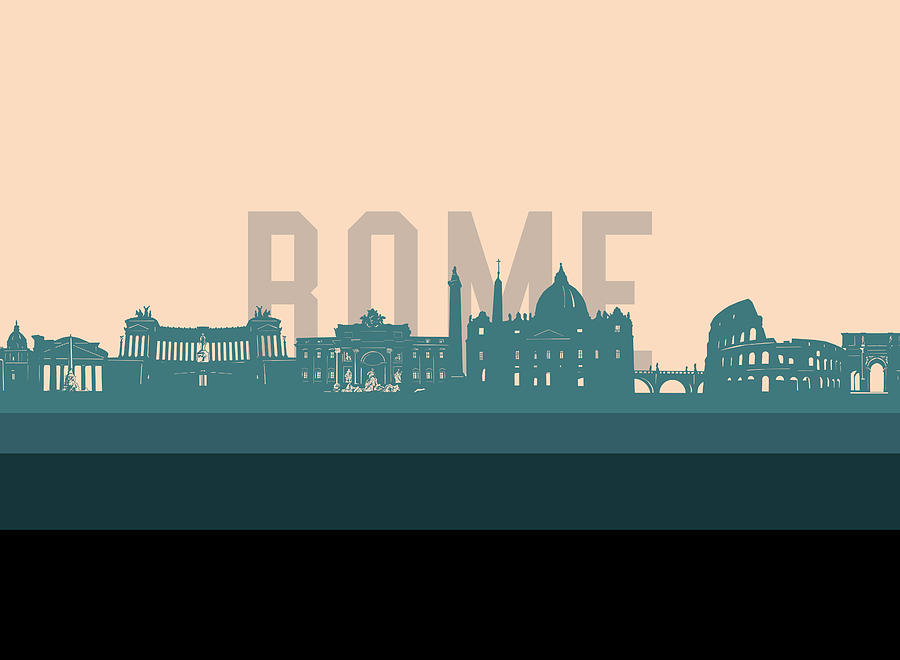 Rome Skyline Retro Green Digital Art