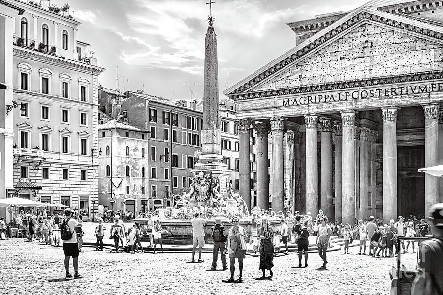 Pillar Photograph - Rome street photo - View of the Pantheon and Fontana del Pantheon at Piazza della Rotonda by Stefano Senise