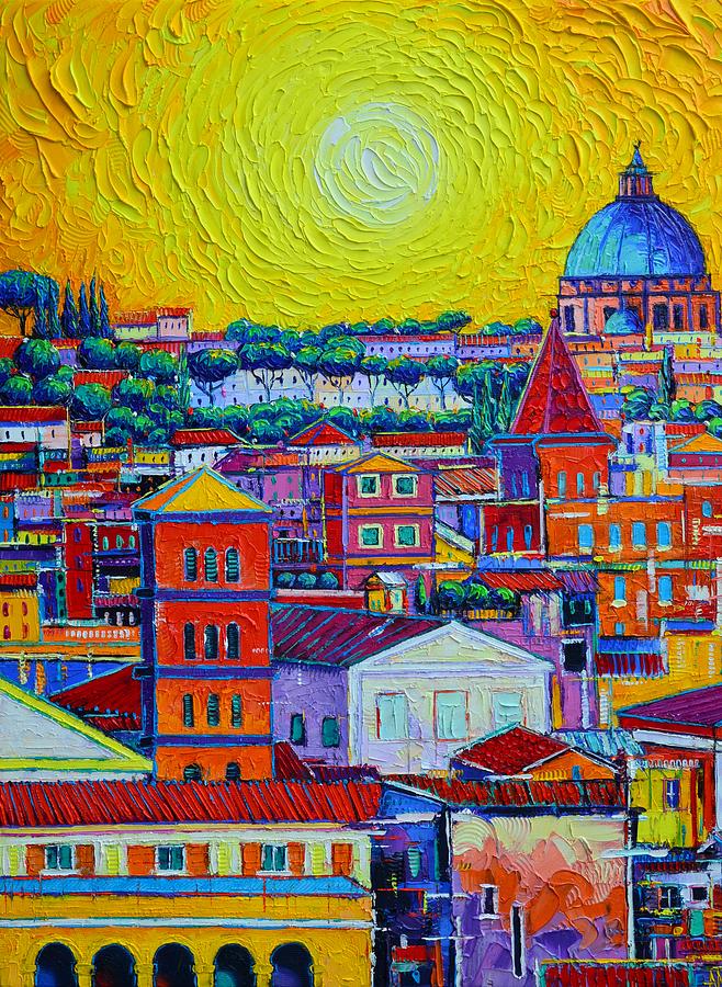 ROME SUNSHINE ABSTRACT CITYSCAPE commission impasto palette knife oil painting by Ana Maria Edulescu Painting by Ana Maria Edulescu