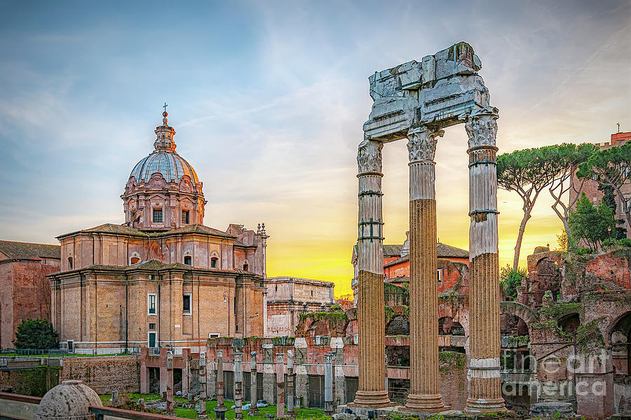 Rome Temple of Castor and Pollux at Sunset Photograph by Antony McAulay