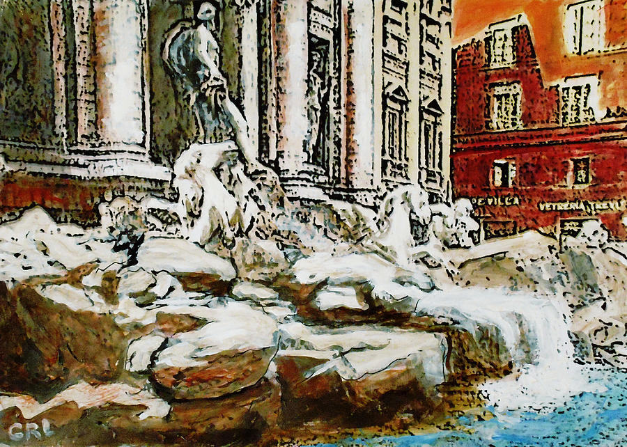 Rome Trevi Fountain Original Multimedia Fine Art Painting Painting by G Linsenmayer
