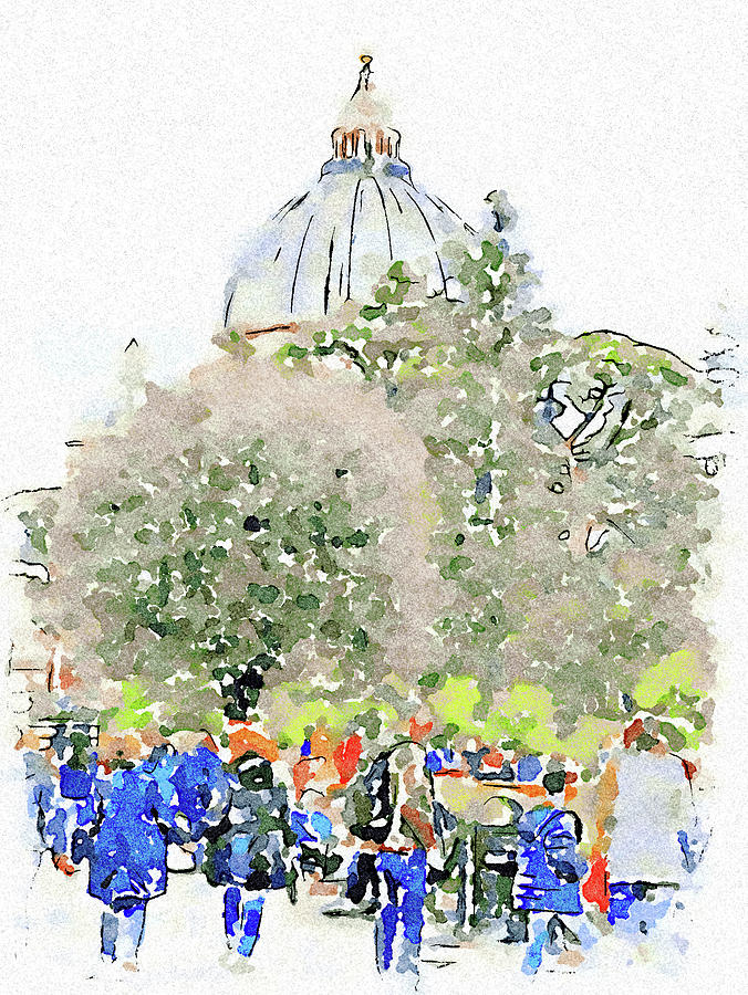 Rome Vatican gardens watercolor Digital Art by Yury Malkov