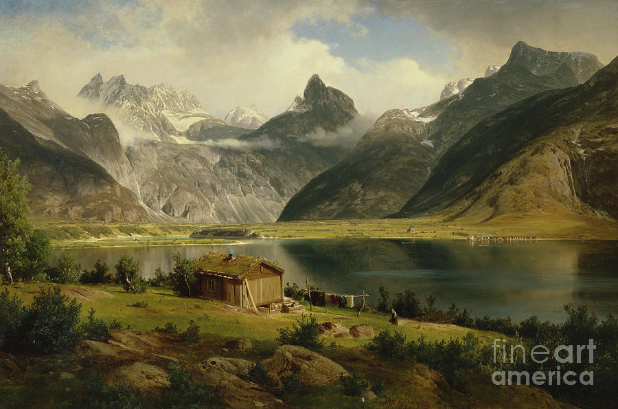 Romsdalshorn, 1867 Painting by O Vaering by Johan Eckersberg
