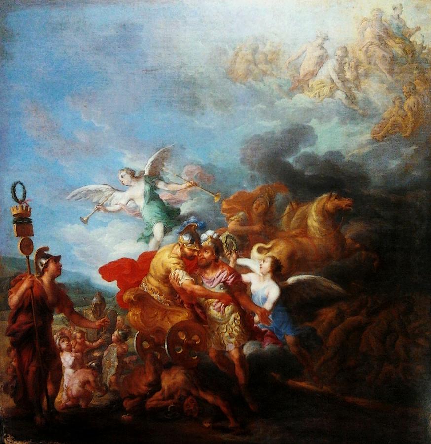 Romulus Being Taken Up To Olympus By Mars. Painting By Jean-baptiste 