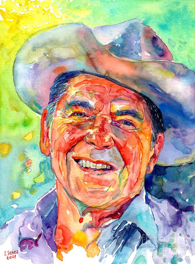 Ronald Reagan Painting - Ronal Reagan In A Hat by Suzann Sines