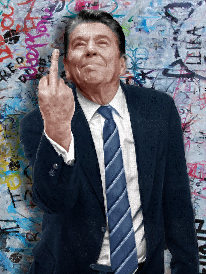 Ronald President Reagan Happy American Pop Art Painting Graffiti Finger Painting by Tony Rubino
