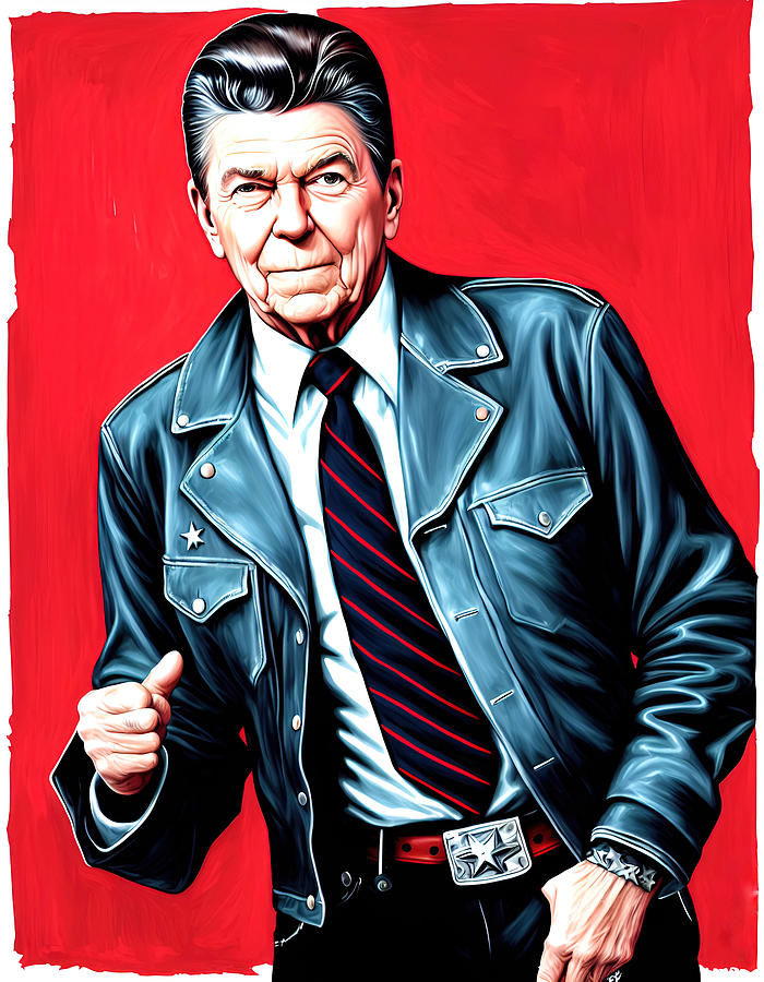 Ronald Reagan as rocker art portrait Painting by Vincent Monozlay