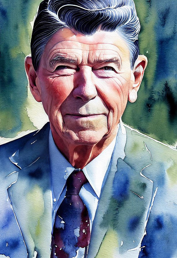 Ronald Reagan Watercolor Portrait Digital Art by Steve Winslett - Pixels