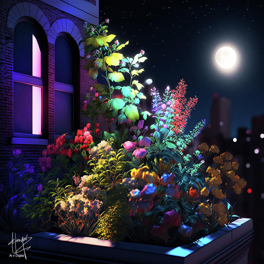 Rooftop Flowers 15 Digital Art by DC Langer