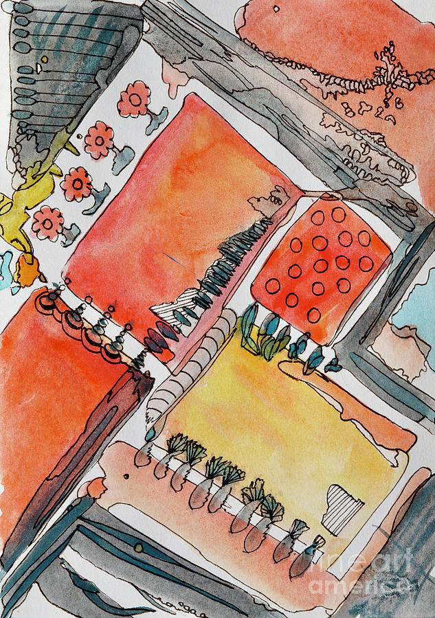 Rooftop Gardens - Abstract Watercolor Painting Painting