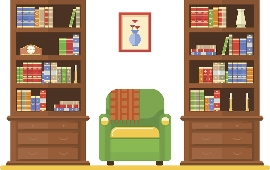 Room Interior With Two Bookcases And Armchair Drawing by TatianaMikhailova