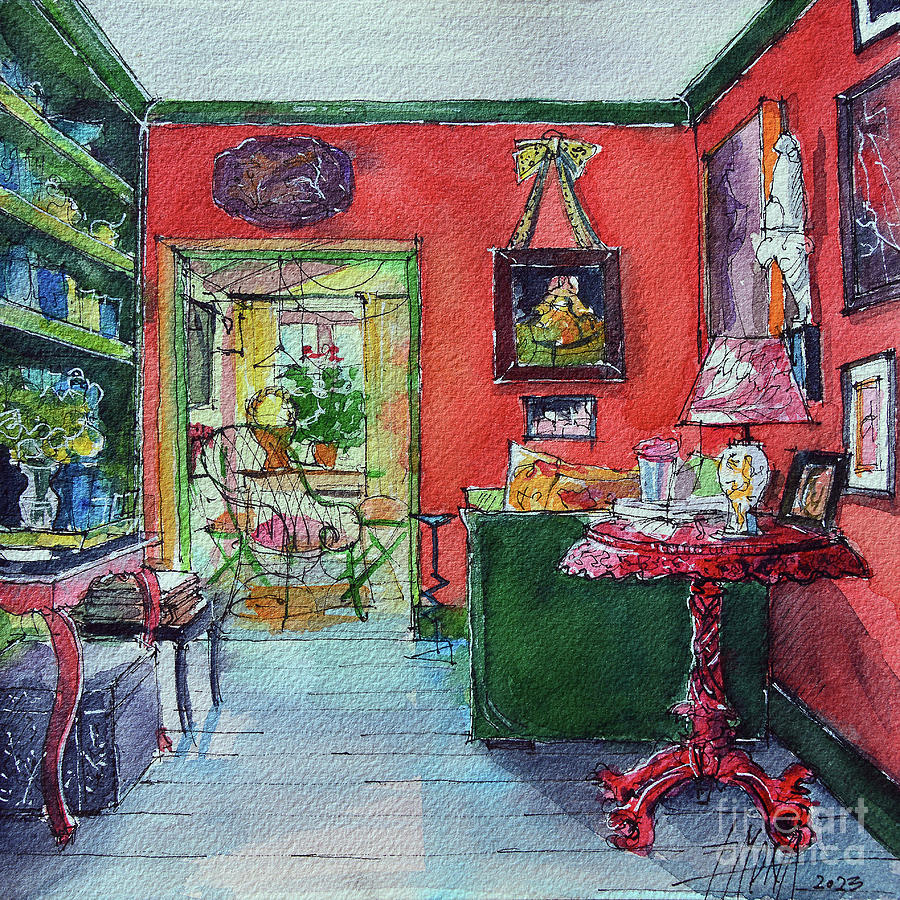 ROOM PORTRAIT 92 The Red Room watercolor painting Mona Edulesco Painting by Mona Edulesco