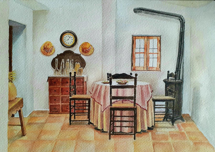 Room with a clock Painting by Carolina Prieto Moreno