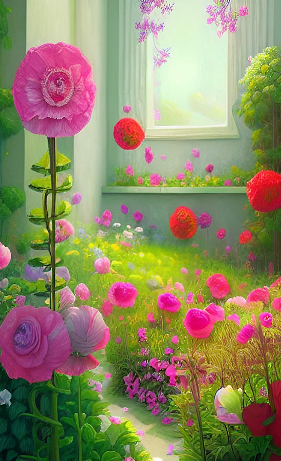 Fantastical Flowers No3 Room with a View Mixed Media by Bonnie Bruno