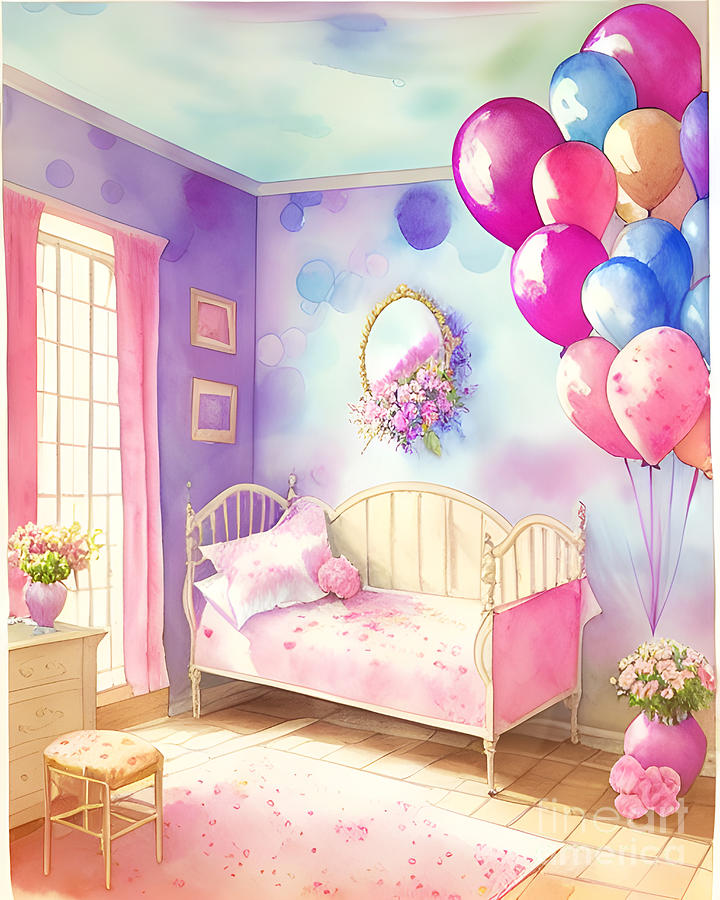 Room With Balloons 1 Digital Art by Claudia Zahnd-Prezioso
