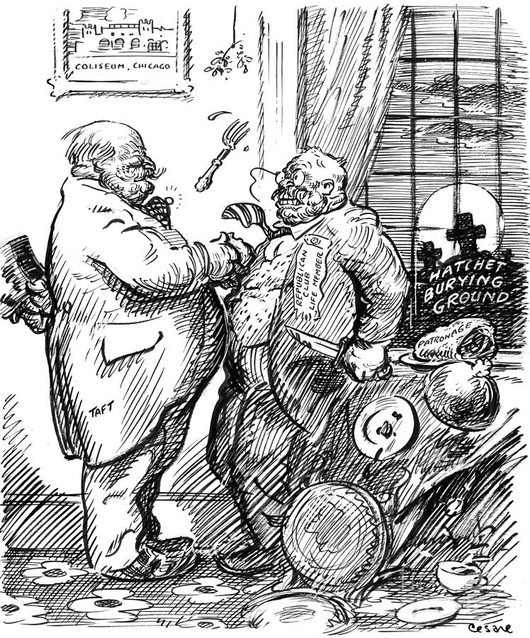 Roosevelt and Taft Drawing by Oscar Edward Cesare