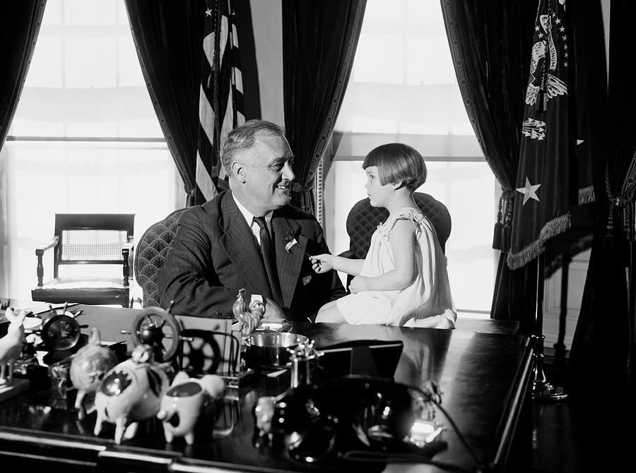 Roosevelt Receiving Buddy Poppy From Young Girl - 1937 Photograph by War Is Hell Store