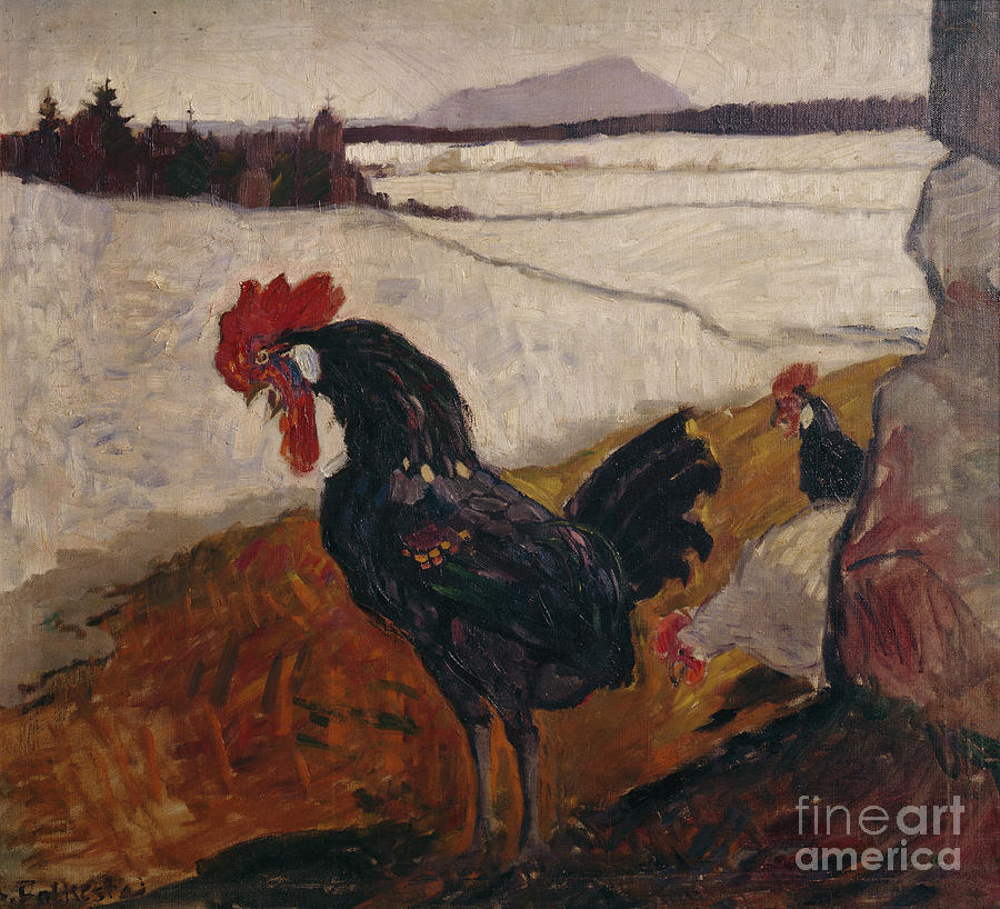 Rooster, 1906 Painting by O Vaering by Bernhard Folkestad