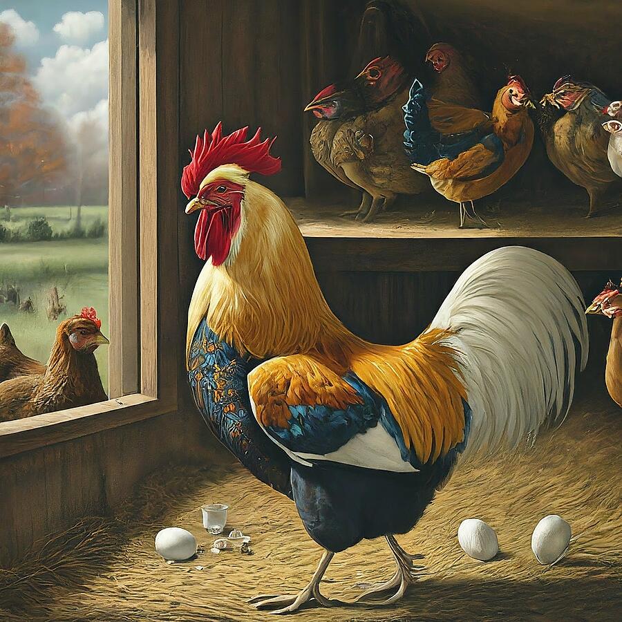 Rooster Digital Art - Rooster And Hens by Gary Wilcox