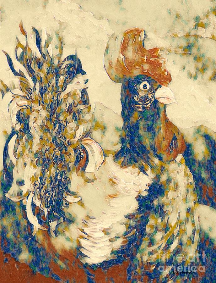 Rooster Cezanne Style Painting by Eloise Schneider Mote