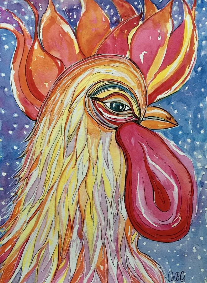 Rooster Painting by Coco Olson