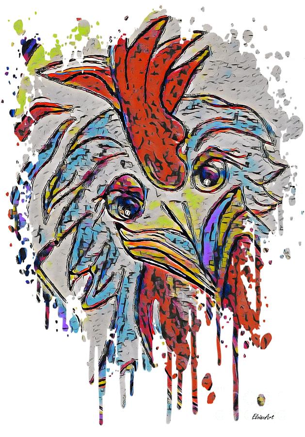 Rooster Color Splash Painting by Eloise Schneider Mote
