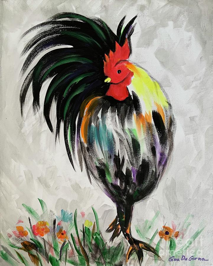 Rooster Painting by Gina De Gorna