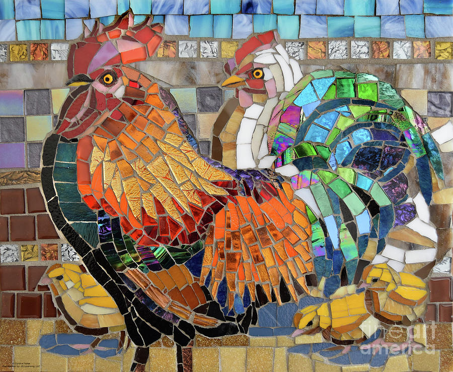 Rooster Painting - Rooster Glass Mosaic by Cynthie Fisher