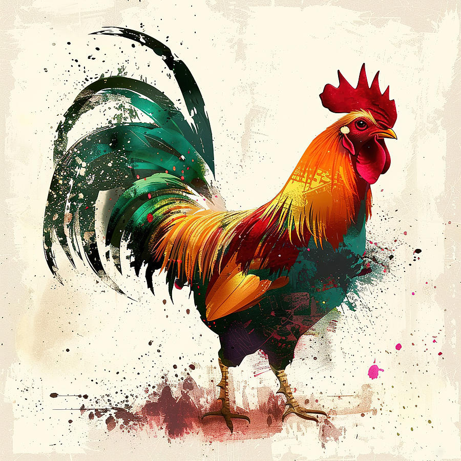 Rooster In Paint Digital Art by Athena Mckinzie