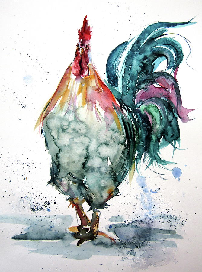 Rooster in the yard Painting by Kovacs Anna Brigitta - Fine Art America