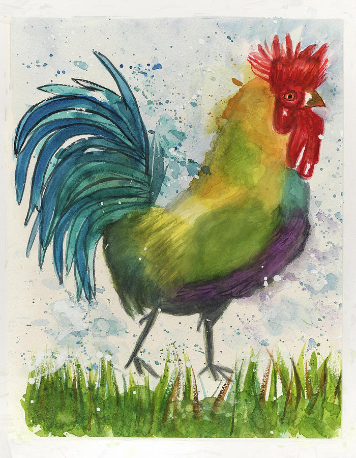 Rooster of many Colors  Painting by Mary Lynn Giacomini