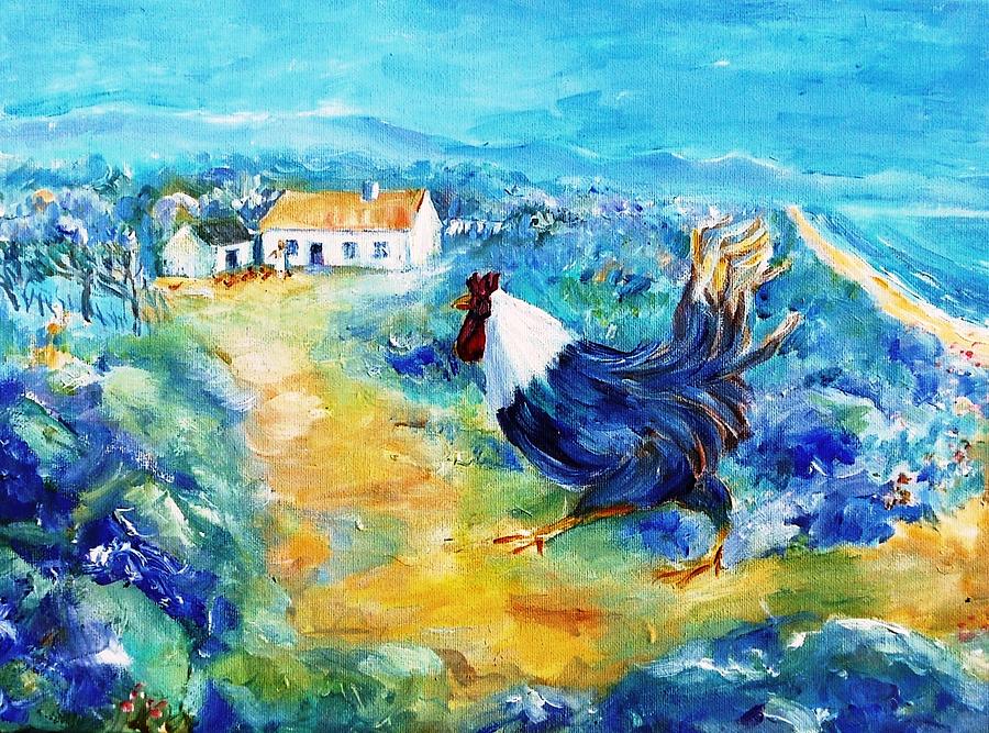 Rooster on Dingle Peninsula  Painting by Trudi Doyle