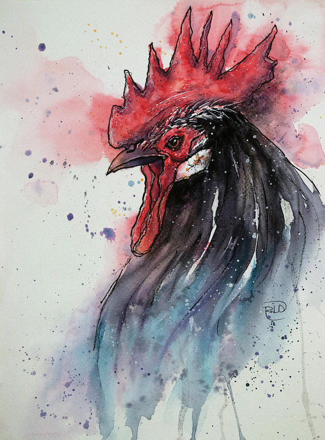 Rooster Portrait Painting by Rebecca Davis