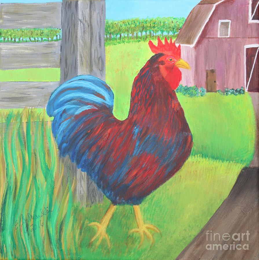 Rooster Says Cockle-doodle Dooo Painting by Elizabeth Mauldin