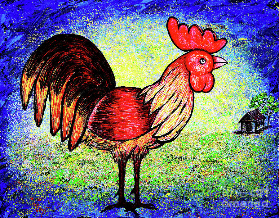 Rooster Painting by Viktor Lazarev