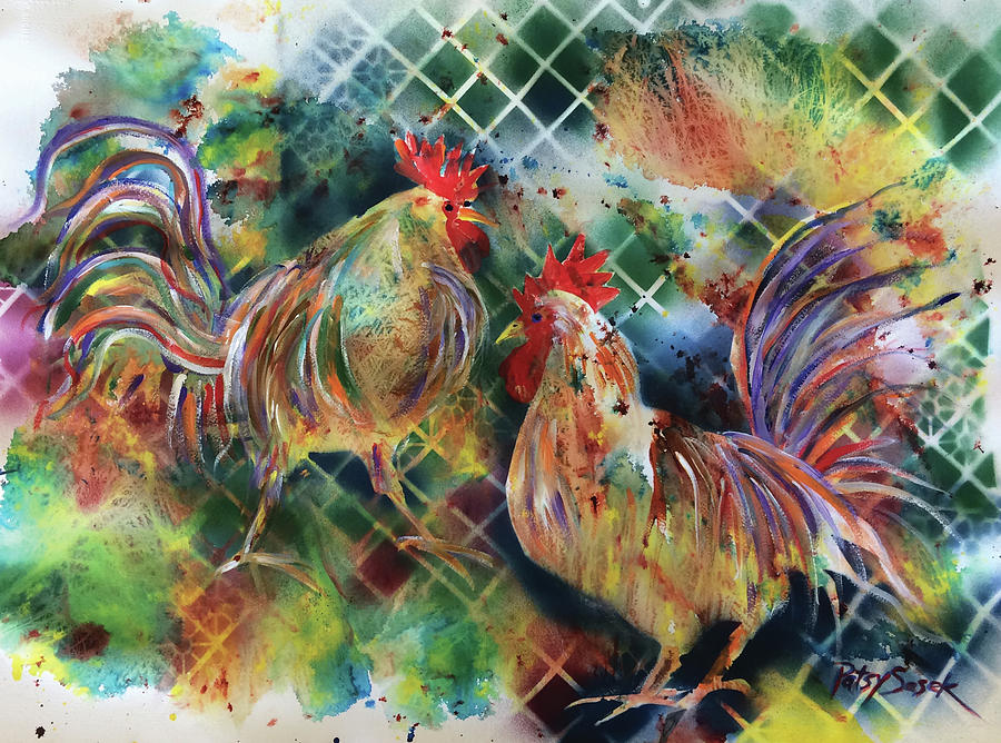 Roosters Painting - Roosters Flew the Coop by Patsy Sasek Roosters Painting - Roosters Flew the Coop by Patsy Sasek