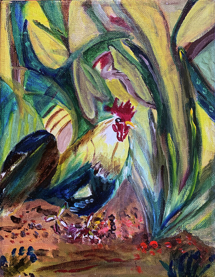 Tropical rooster Painting by Genevieve Holland