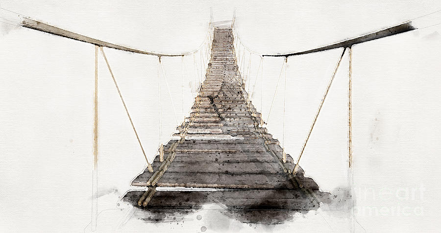 Rope Bridge Watercolor by Allan Swart