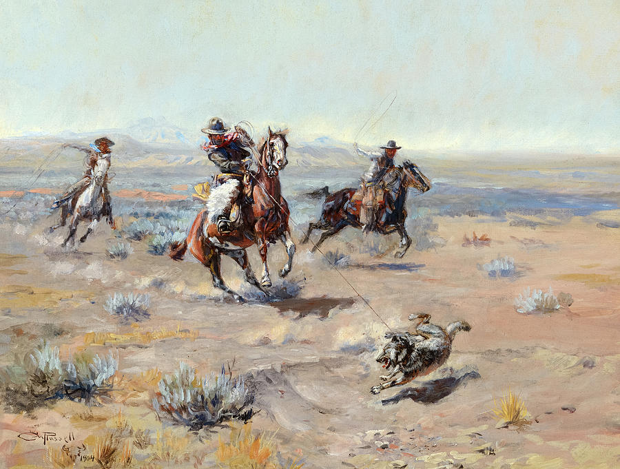 Roping A Wolf 1904 Painting By Charles Marion Russell Fine Art America