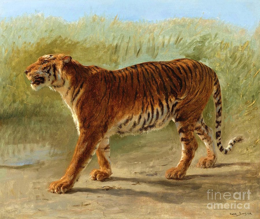 Rosa Bonheur - Royal Tiger marching Painting by Alexandra Arts