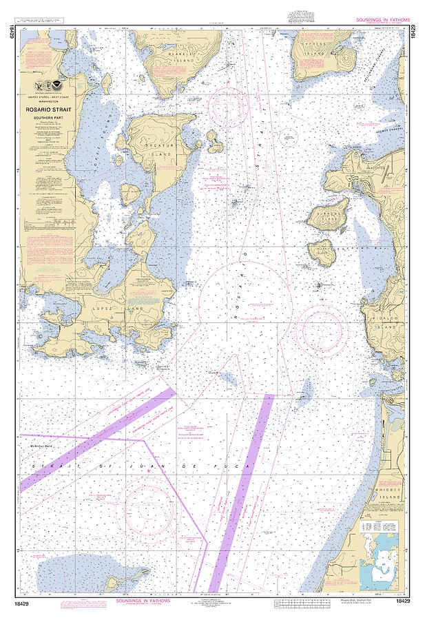 Rosario Strait Southern Part Washington, Noaa Chart 18429 Digital Art