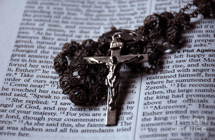 Rosary Beads with a Crucifix on a Bible Photograph by DejaVu Designs - Fine  Art America