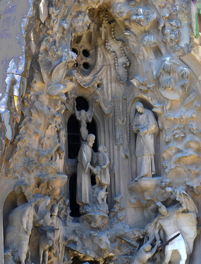 Rosary Sculpture on Sagrada Familia Digital Art by Richard Ortolano
