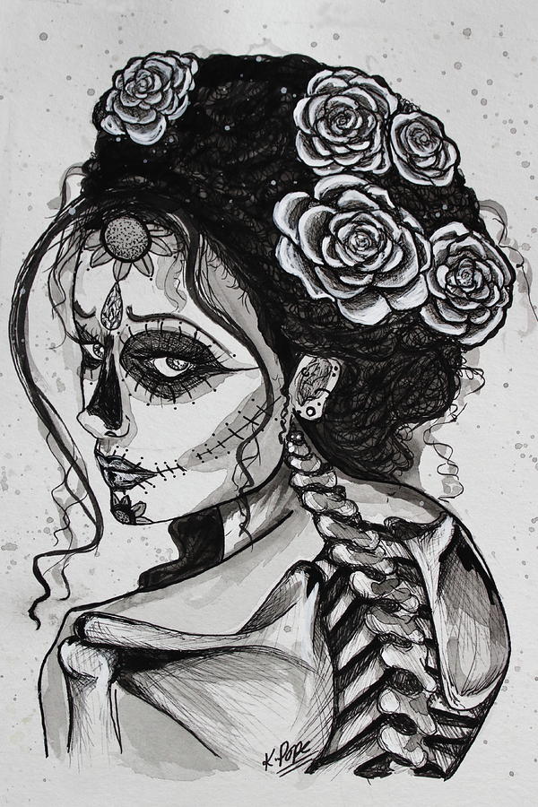 Rose-Adorned Sugar Skull Painting by Kenneth Pope