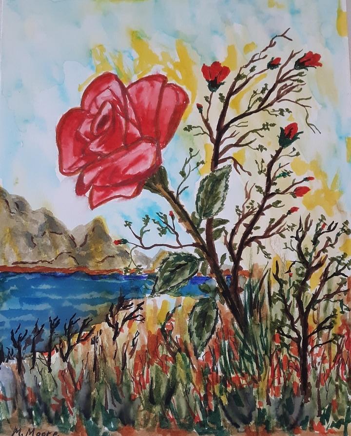 Rose At The Lake Painting by Marlene Moore