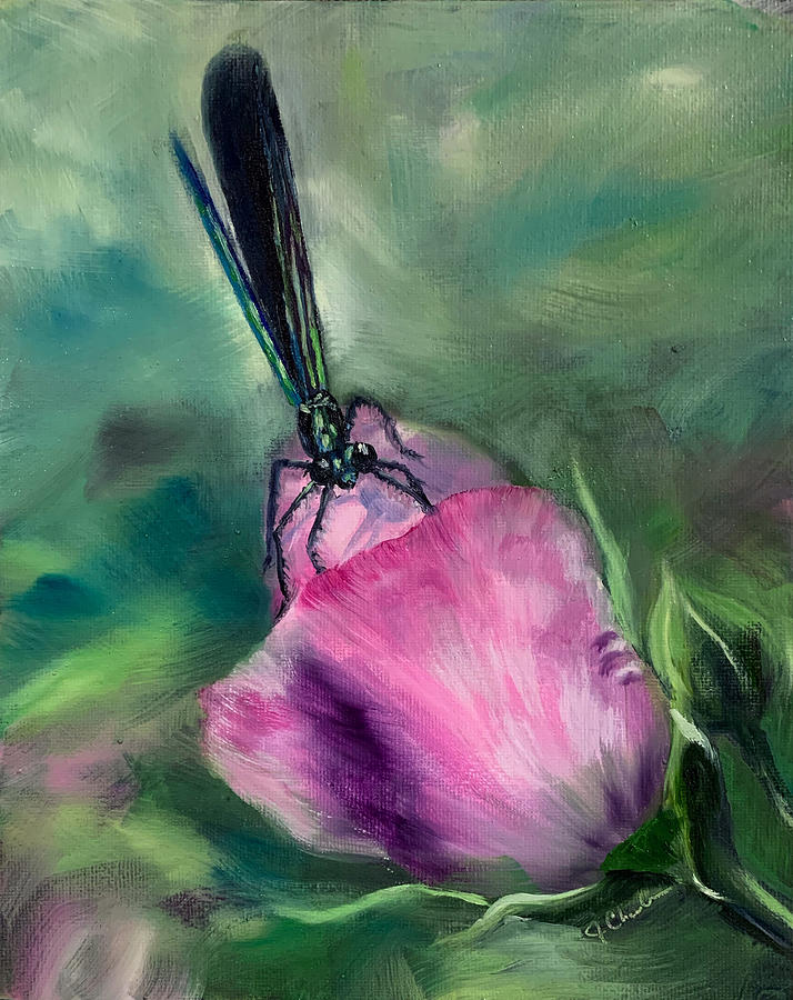Rose Buds with Damselfly Painting by Jan Chesler
